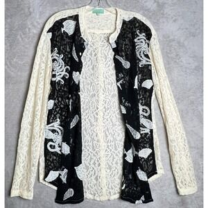 Antica Sartoria Lace Cardigan Black Cream Embroidered Ocean Vacation Boho Travel